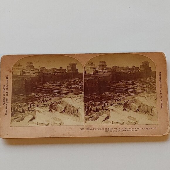 ANTIQUE Stereograph Card Herod's Palace and the walls of Jerusalem as they... - Picture 1 of 5